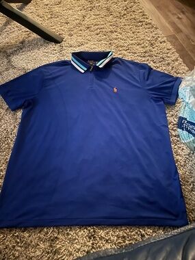 Polo by Ralph Lauren Blue Short Sleeve Sport Polo with Striped Collar